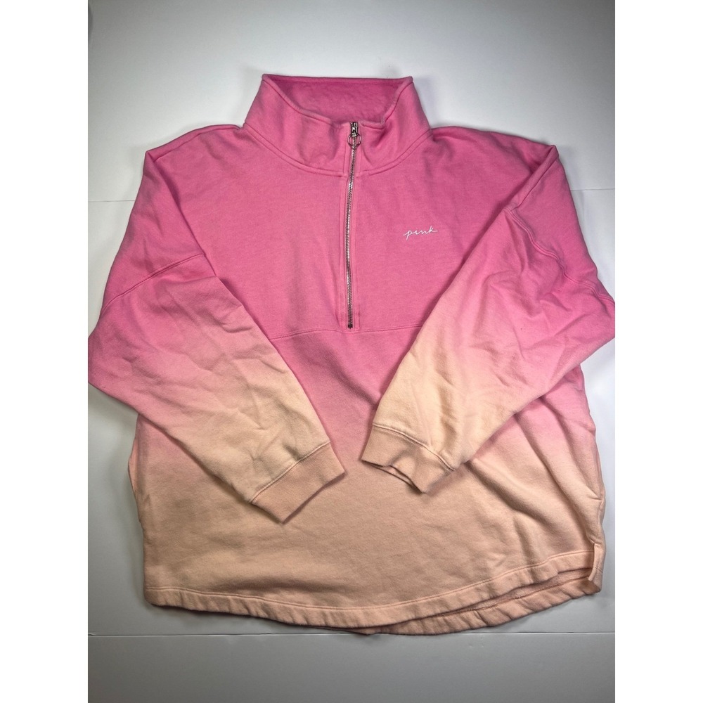 PINK Victoria's Secret Quarter Zip Sweatshirt Women XL Pink Peach Ombre Pullover
